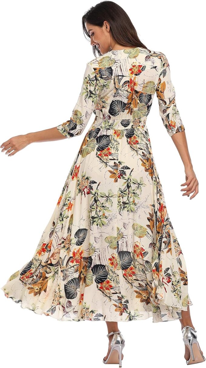 Summer Floral Print Maxi Dress Women Button Up Split Long Flowy Bohemian Beach Party Dresses – Bild 6