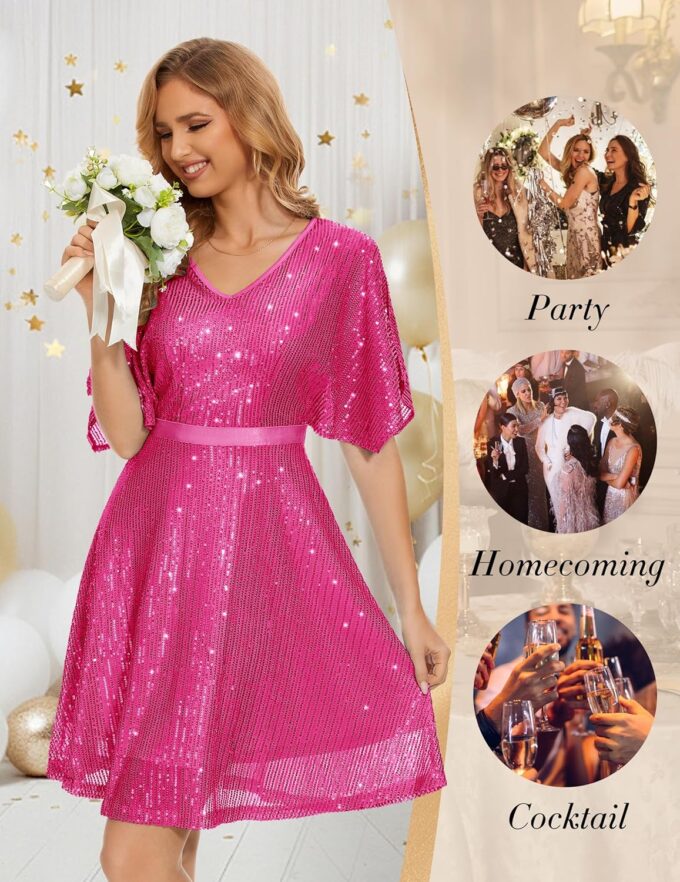 Wedtrend Women's Sparkly Sequin Dress Bat Sleeves Cocktail Dress Glitter Club Dress – Bild 6