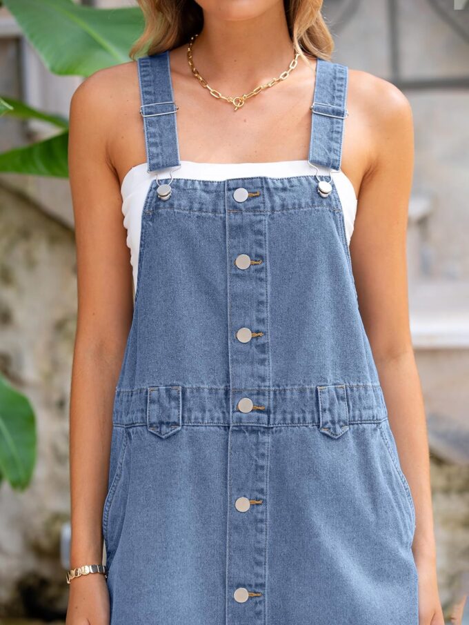 Glamaker Women's Denim Overall Dress Jean Sleeveless 2025 Mini Pinafore Shorts Jumper Button Dress with Pocket – Bild 8