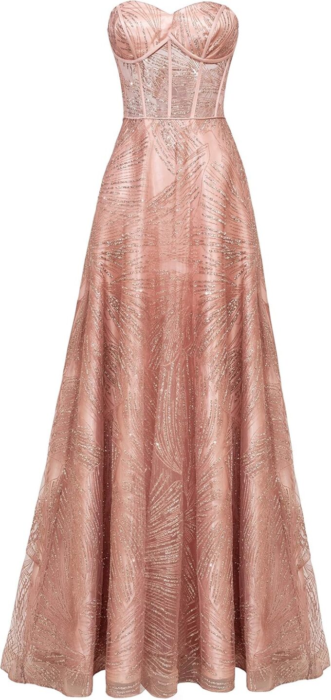 Meier Women's Glitter Tulle Double V-Neck A-Line Prom Formal Gown – Bild 2