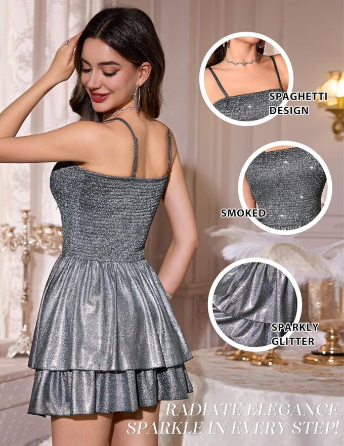 Wedtrend Women's Sparkly 80s Prom Dress Glitter Cocktail Dresses Ruffle Sequin Party Dress Mini Graduation Dresses – Bild 5