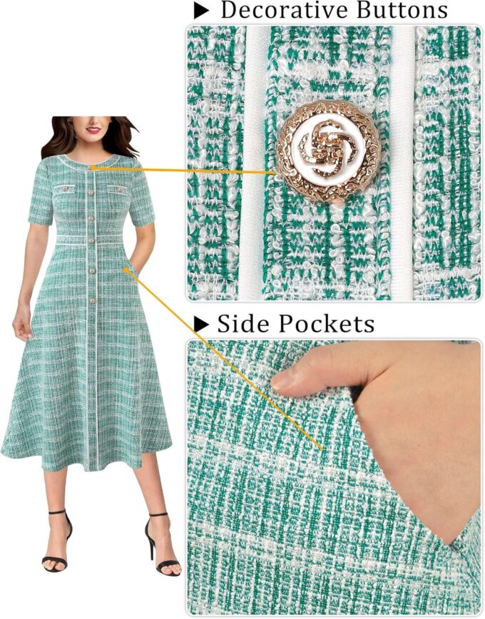 VFSHOW Damen-Kleid mit Knöpfen, schmale Passform und ausgestelltes Midi-Kleid in der Wadenmitte, A-Linie – Bild 6