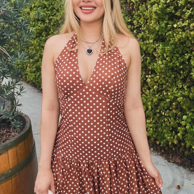 Women’s Elegant Frankie Polka Dot Maxi Dress Summer Vintage Halter Neck Drop Waist Flowy Wedding Guest Brunch Beach Dress – Bild 6