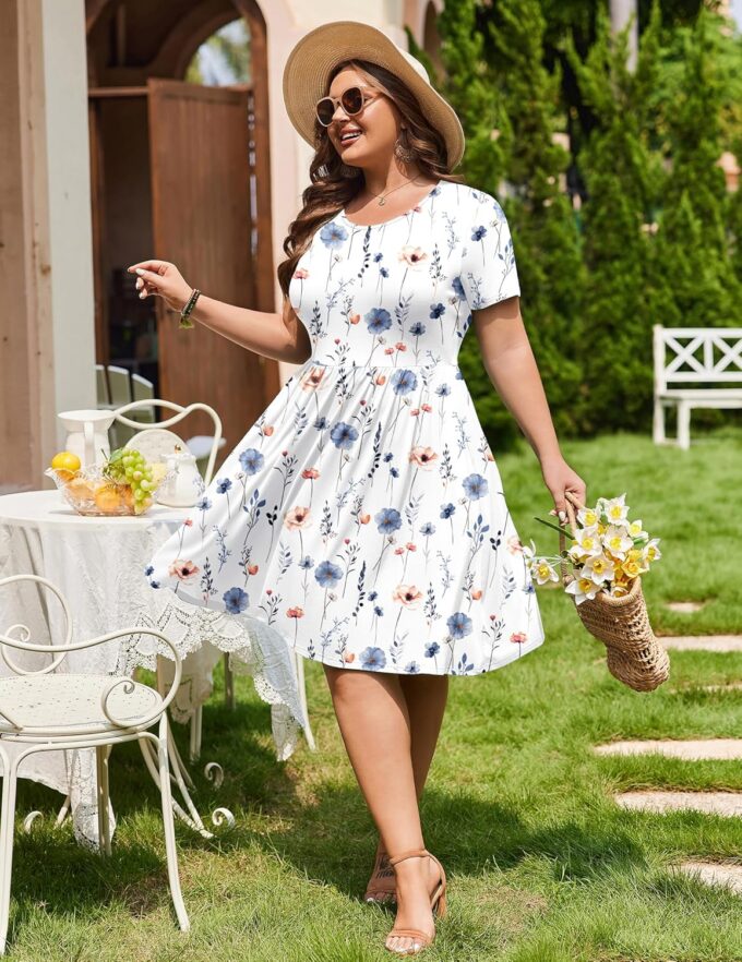 IN'VOLAND Womens Plus Size Summer Dress Short Sleeve Casual Mini Dresses Empire Waist T-Shirt Dress with Pockets – Bild 5