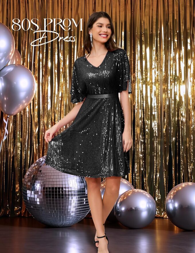 Wedtrend Women's Sparkly Sequin Dress Bat Sleeves Cocktail Dress Glitter Club Dress – Bild 5