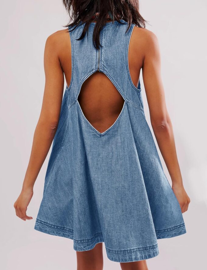Women’s Denim Dress Summer Casual Sleeveless Jean Mini Dresses with Pockets – Bild 6