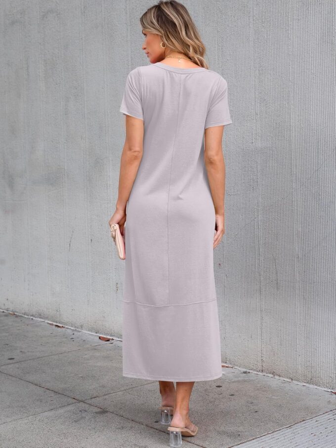 ANRABESS Women's Summer Casual Short Sleeve Long T Shirts Maxi Dresses V Neck Split 2025 Beach Vacation Dress with Pockets – Bild 5