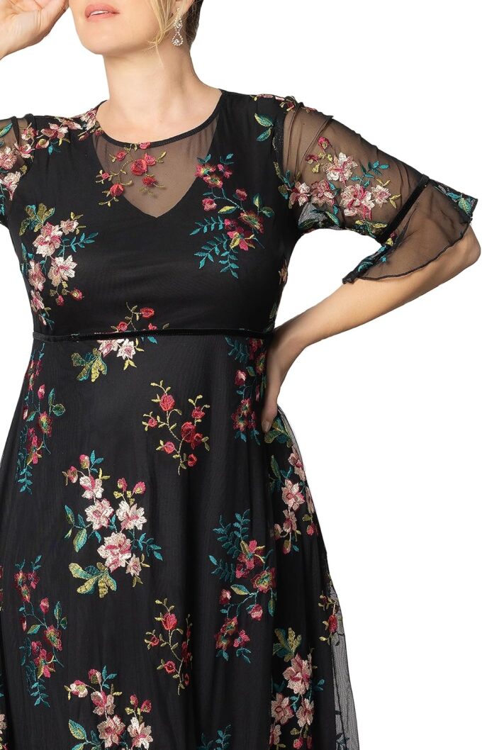 Kiyonna Plus Size Wildflower Midi Embroidered Cocktail Dress | Formal Dress for Party, Wedding Guest, or Special Occasion – Bild 2