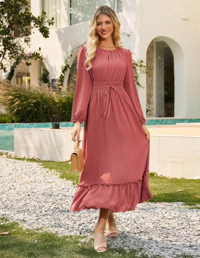GRACE KARIN Women's Fall Dresses 2025 Long Sleeve Casual Maxi Boho Long Dress High Waisted A-Line Ruffle Dress Elegant Classy – Bild 8