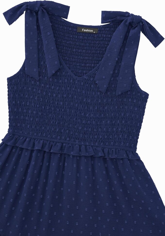 Okiwam Womens Summer Dresses 2025 Sleeveless Tie Strap Maxi Long Flowy Beach Sundresses Boho Swiss Dot Wedding Dress – Bild 7