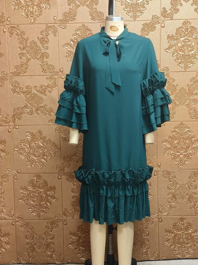 Women's Plus Size Midi Dress Ruffle Sleeve Bow Tie Neck Casual A line Swing Midi Dresses – Bild 5