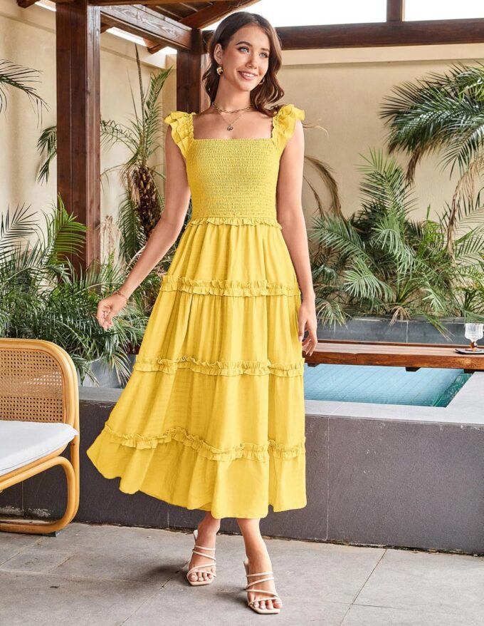GRACE KARIN 2025 Womens Summer Beach Dress Square Neck Casual A-Line Maxi Sundress with Pocket – Bild 4