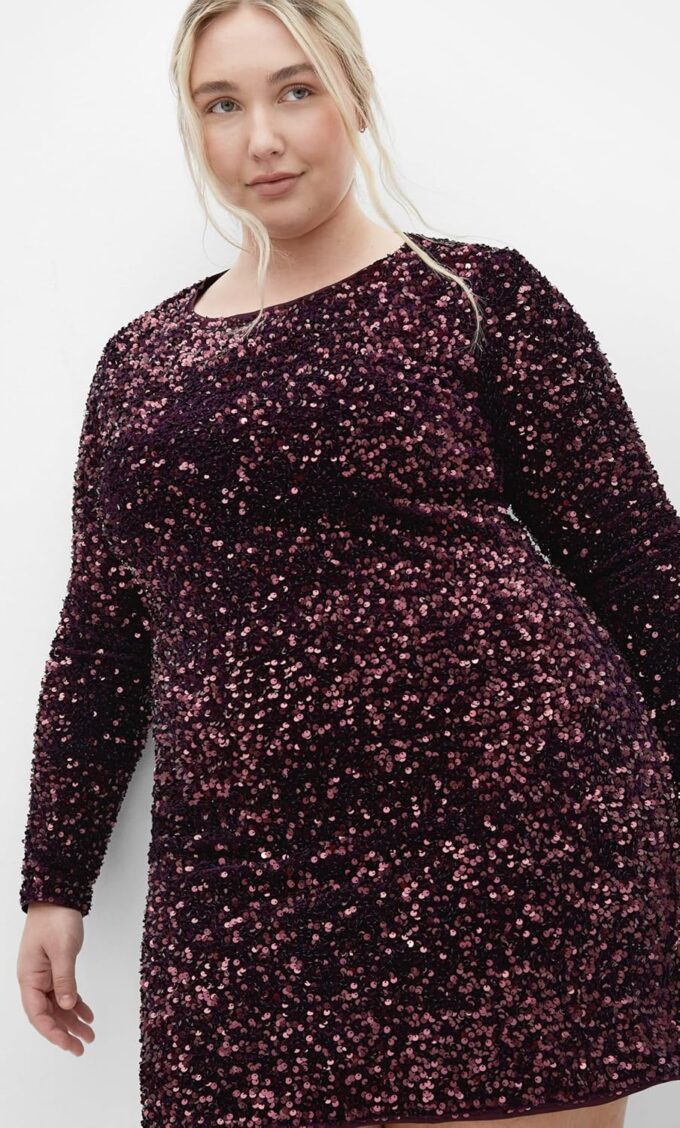 City Chic Plus Size Sequin Eclipse Plum Dress – Bild 3
