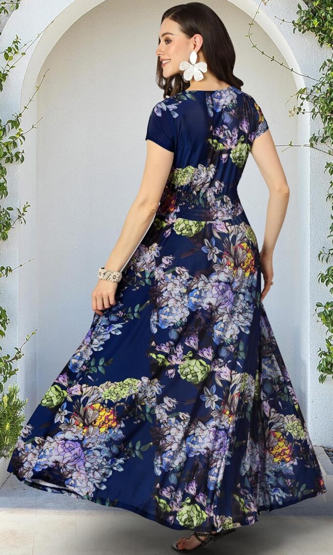 KOH KOH Womens Long Floral Print Cap Sleeve Modest Flowy Summer Maxi Dress Gown – Bild 5