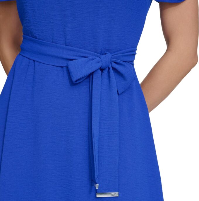 DKNY Women's Short Sleeve Tie Fit & Flare Midi Dress – Bild 4