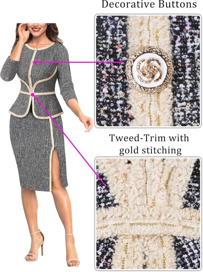 VFSHOW Damen Bleistiftkleid mit Schößchen, geteilt, für Arbeit, Büro, Kirche, Bleistiftkleid – Bild 6
