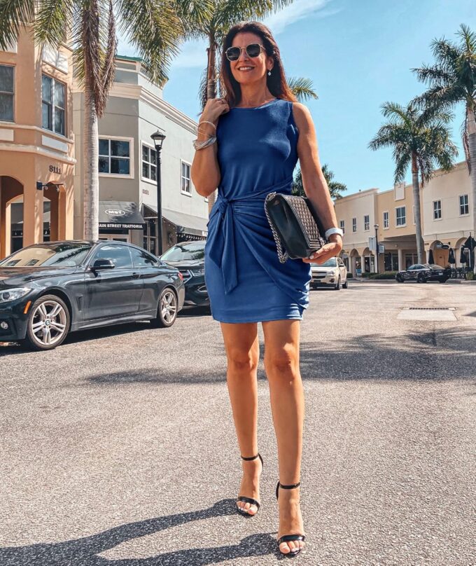 BTFBM Women's 2025 Summer T Shirt Dress Casual Sleeveless Wrap Bodycon Ruched T Shirt Spring Dress Tie Waist Mini Dresses – Bild 6
