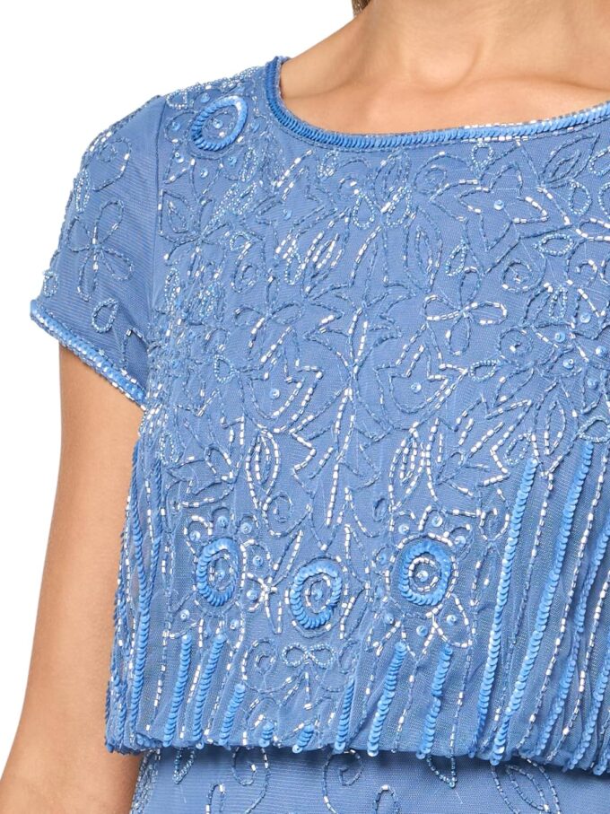 Adrianna Papell Women's Short Sleeve Bead Long Dress – Bild 3