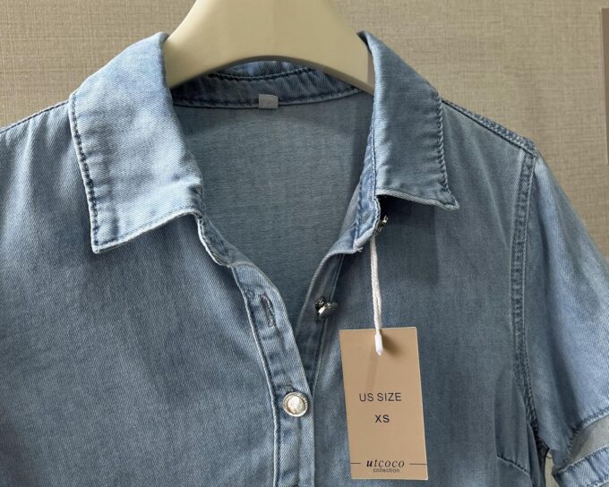 utcoco Denim Dress for Women 2025 Casual Tulle Short Sleeve Button Jean Midi Dress with Pockets – Bild 4