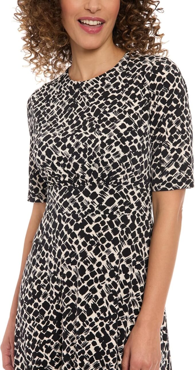 London Times Women's Geometric Print Fit and Flare Midi Dress-Elbow Sleeve Round Neck-Elegant Wedding Guest Attire – Bild 5