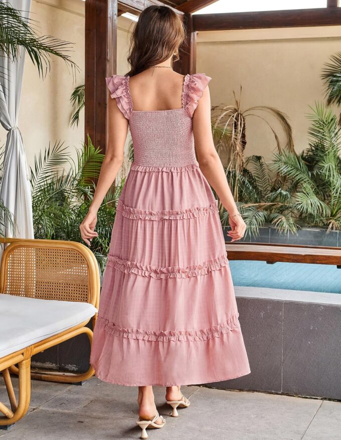GRACE KARIN 2025 Womens Summer Beach Dress Square Neck Casual A-Line Maxi Sundress with Pocket – Bild 3