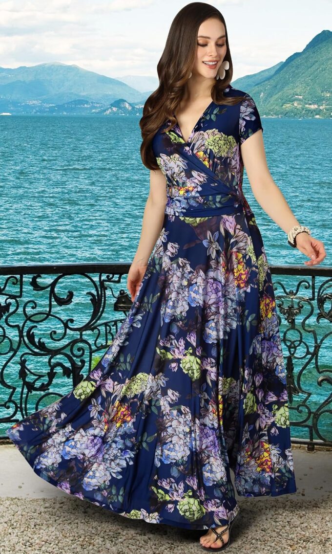 KOH KOH Womens Long Floral Print Cap Sleeve Modest Flowy Summer Maxi Dress Gown – Bild 3