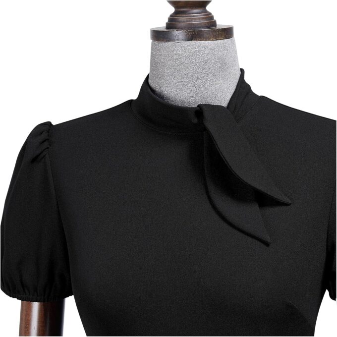 AISIZE Women's Elegant Tie Neck Puff Sleeves Ruched Cocktail Party Dress – Bild 5