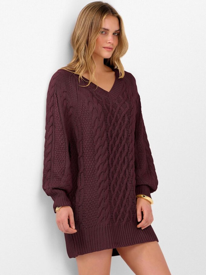 ANRABESS Womens Long Sleeve V Neck Oversized Cable Knit Mini Sweater Dresses 2025 Fall Trendy Baggy Pullover Tunic Outfits – Bild 6