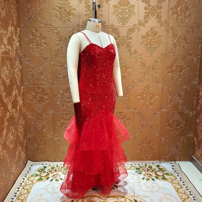 Women Sexy Sleeveless Sequin Mesh Patchwork Maxi Dress Red Plus Size Sling Cocktail Party Formal Gowns – Bild 5