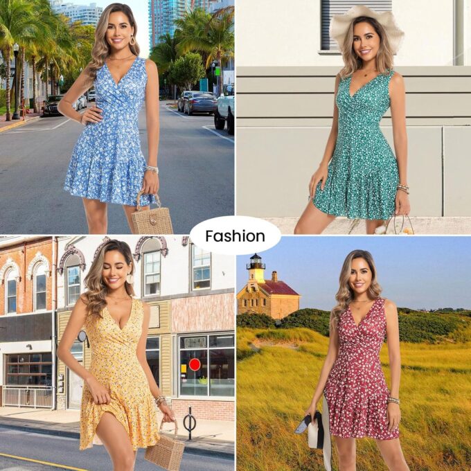3 Pack Summer Dresses for Women 2025 Sleeveless Sexy Wrap V Neck Floral Sundress Tank Dress – Bild 4
