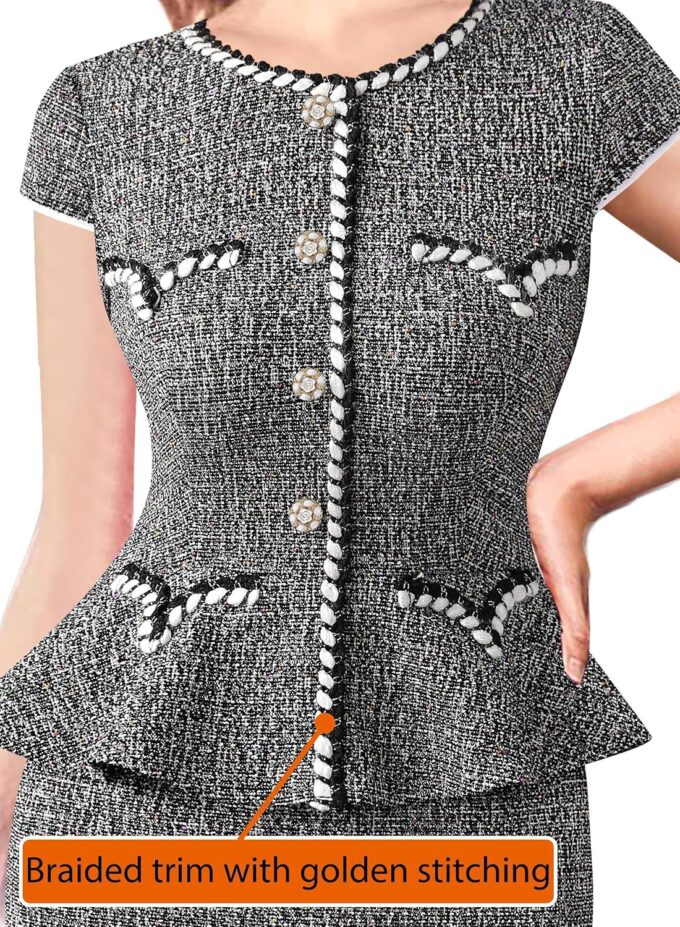 VFSHOW Damen Bleistiftkleid mit Knöpfen und Schößchen, für Arbeit, Business, Büro, professionelles Patchwork, Bleistiftkleid – Bild 3