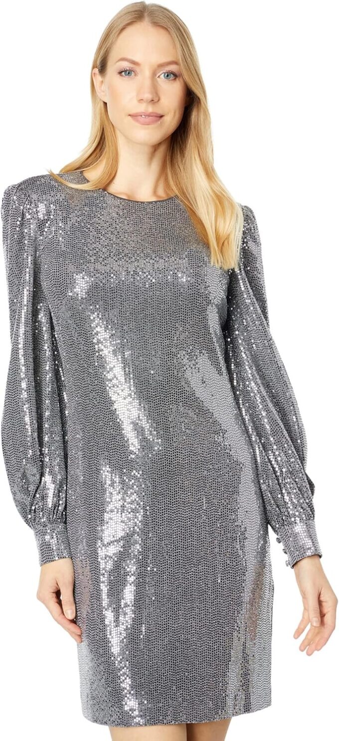 Vince Camuto Women's Sequin Cocktail Dress with Puff Sleeves