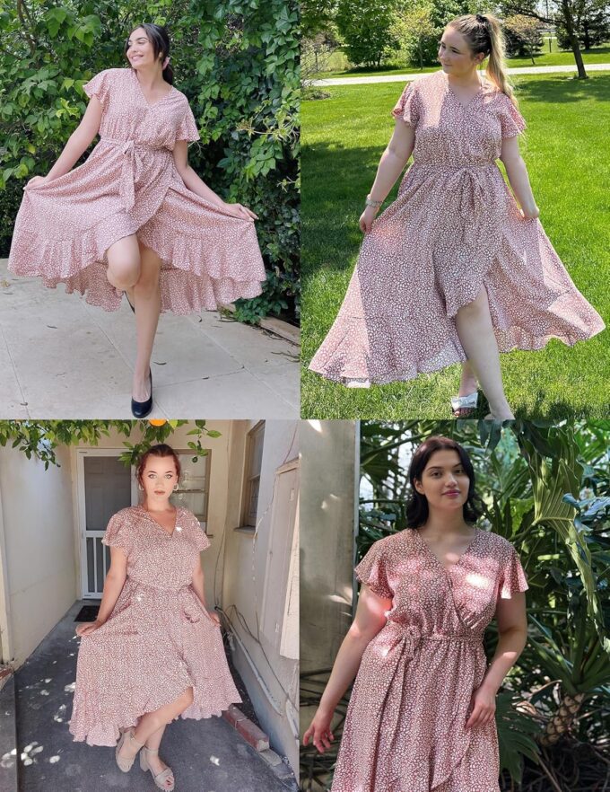 IN'VOLAND Plus Size Womens Floral Summer Dress Casual Wrap V Neck Short Sleeve Belted Beach Bohemian Maxi Dress – Bild 2