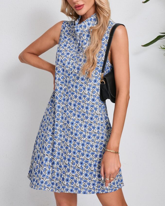 Women's Sleeveless Floral Mini Dress Button Down Tunic Shift Casual Boho Summer Tank Dress – Bild 5