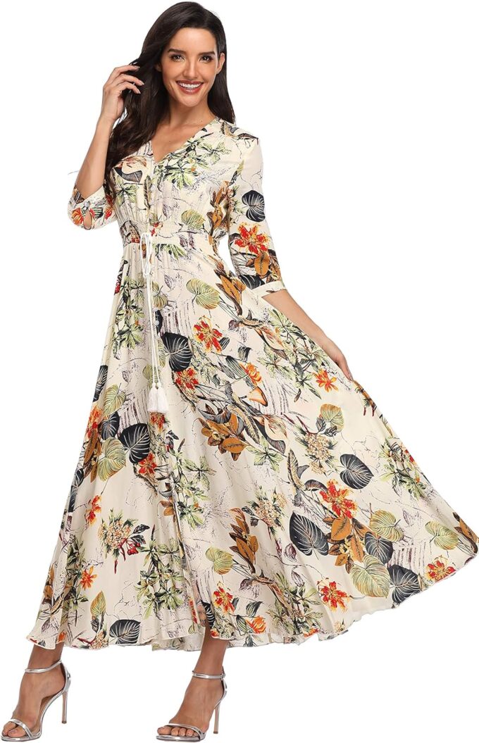Summer Floral Print Maxi Dress Women Button Up Split Long Flowy Bohemian Beach Party Dresses – Bild 5