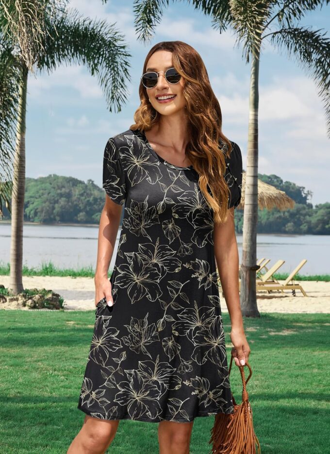 MOLERANI Summer Dresses for Women 2024 Casual T Shirt Crewneck Petal Sleeve Swing Vacation Dress with Pockets – Bild 4