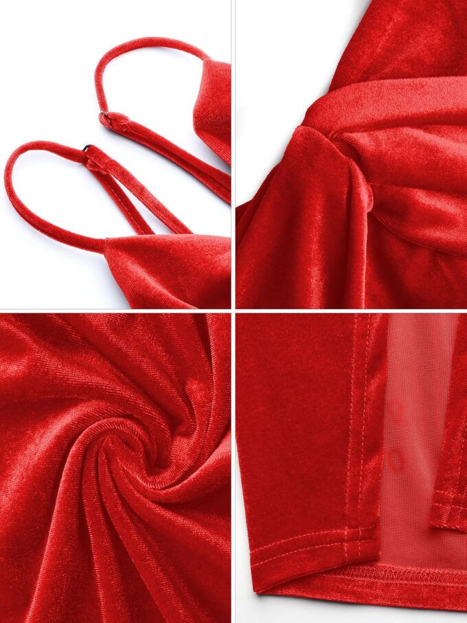 Missufe Women's Sleeveless Spaghetti Strap Wrap V Neck Bodycon Ruched Slit Midi Party Cocktail Velvet Dress – Bild 5