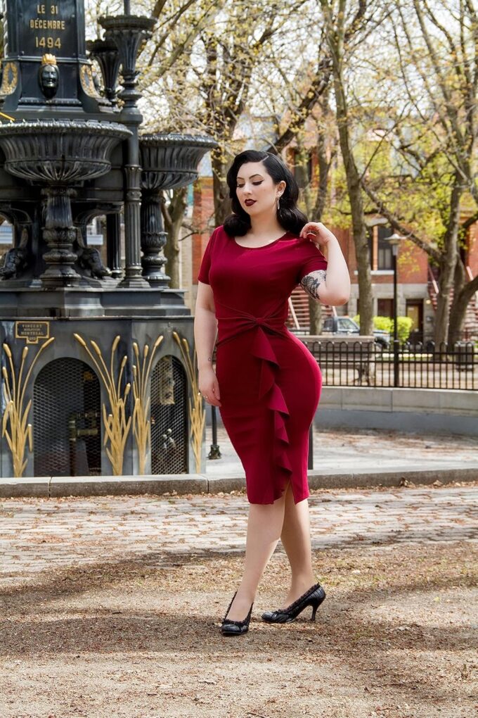 AISIZE Women's 50s Vintage Ruffle Peplum Cocktail Pencil Knee Dress – Bild 4