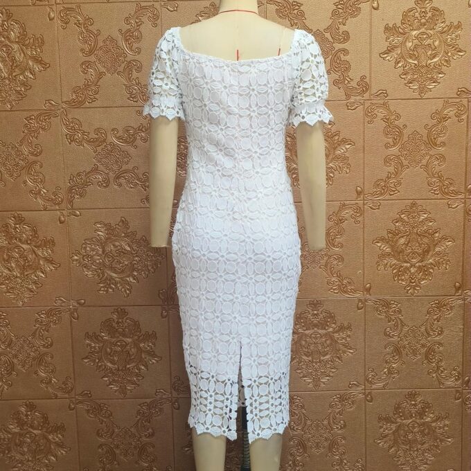 Cololura Elegant Sexy Floral Lace Short Sleeve Off Shoulder Evening Gown Party Formal Bodycon Midi Dress – Bild 8