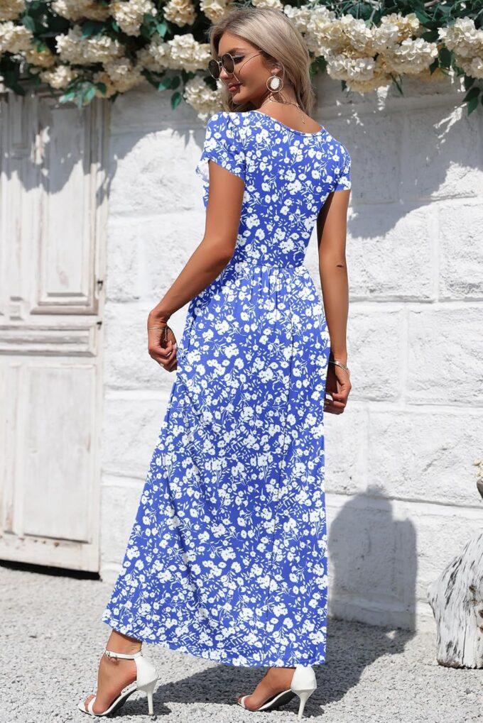 AUSELILY Women's Maxi Dresses with Pockets Petal Short Sleeve Square Neck Casual Long Dress 2025 – Bild 4