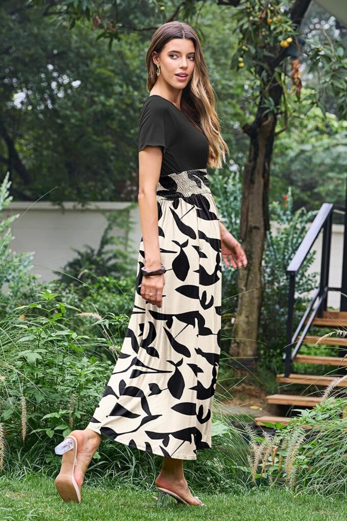 AUSELILY Women's Summer Smocked Short Sleeve Long Maxi Dresses for Women 2025 New – Bild 4