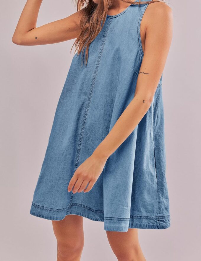 Women’s Denim Dress Summer Casual Sleeveless Jean Mini Dresses with Pockets – Bild 3