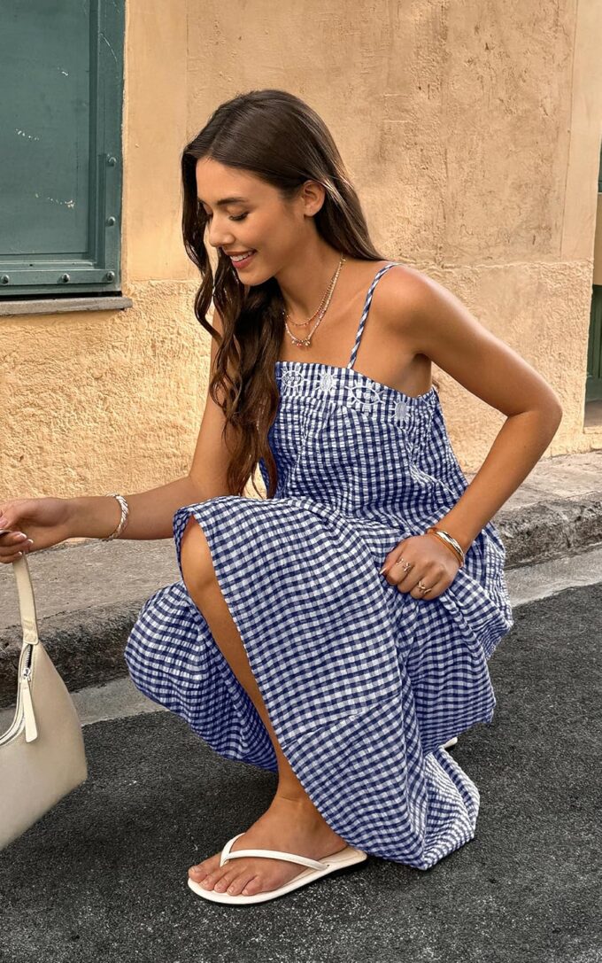 ECOWISH Women Sleeveless Maxi Dress: Summer Spaghetti Strap Casual Loose Boho Beach Dress Asymmetric Tiered Flowy Long Dress – Bild 9