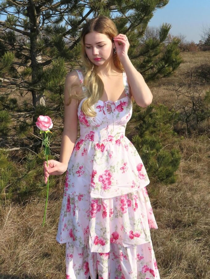 Scarlet Darkness Women's Floral Maxi Dress Summer Wedding Guest Dress Tiered Sleeveless Lace Up Corset Sundress – Bild 5