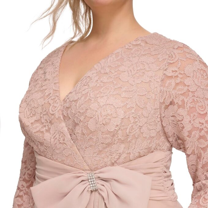 Jessica Howard Women's Lace 3/4 Sleeve V-Neck Maxi Gown – Special Occasion Dress – Bild 4