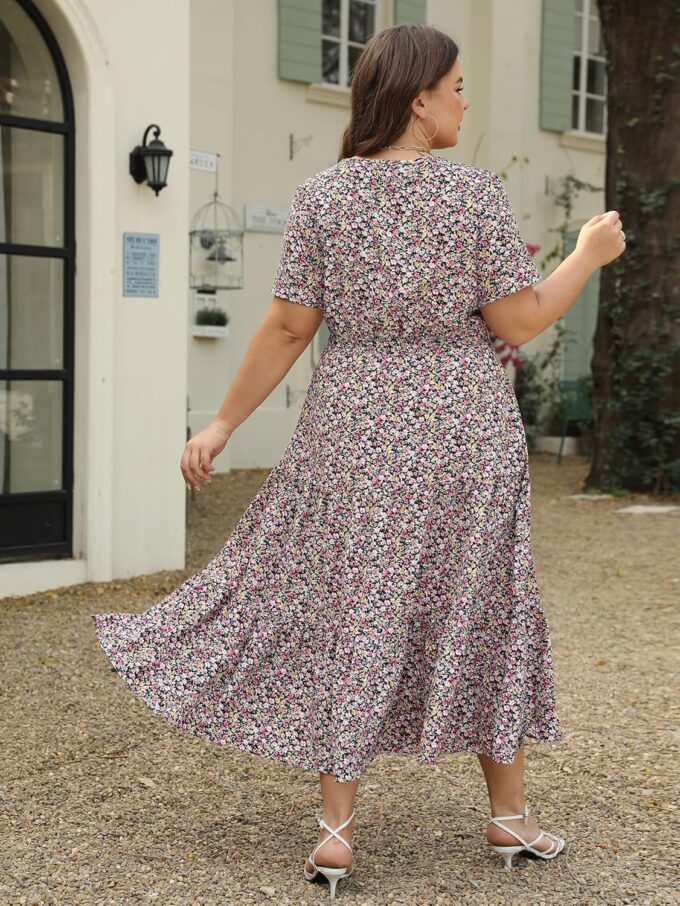 Keluummi Plus Size Summer Maxi Dresses for Curvy Women, Casual Floral Flowy Empire Waist Tiered A Line Dress with Pockets – Bild 4
