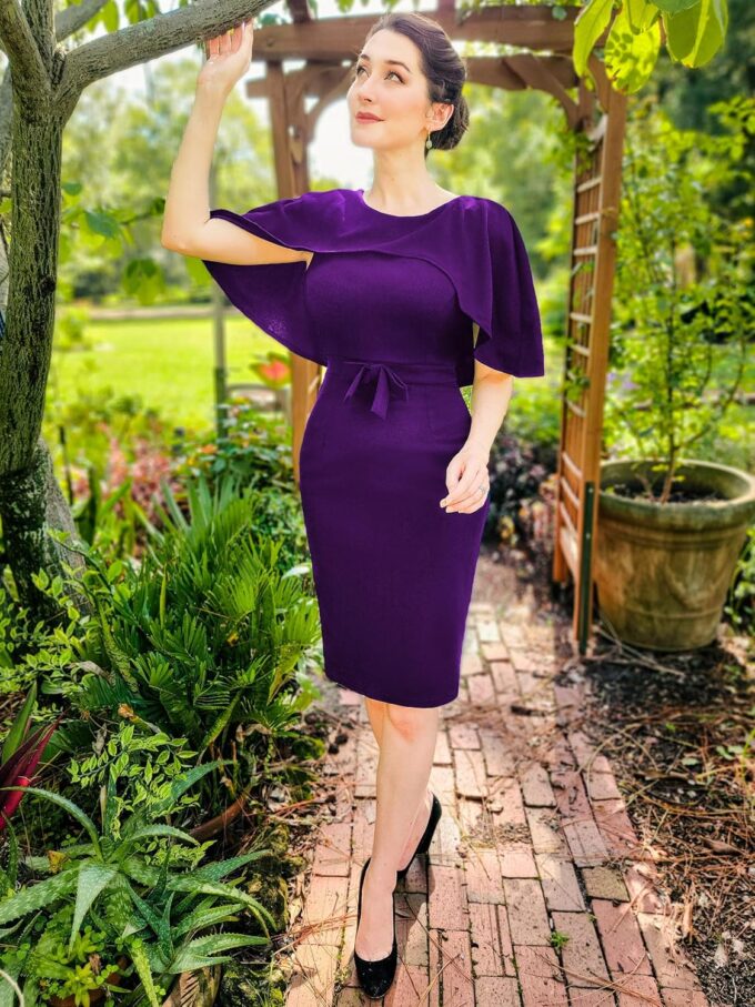 AISIZE Women's Elegant Batwing Cape With Bow Cocktail Party Dress – Bild 5