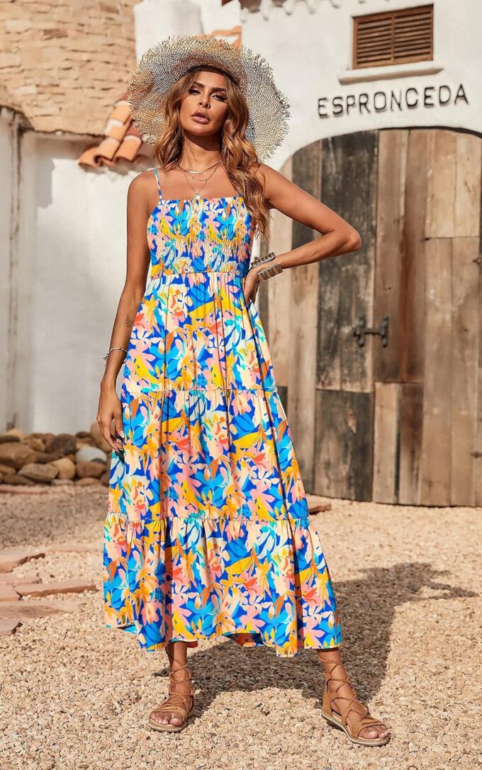 PRETTYGARDEN Women's Summer Maxi Dress 2025 Casual Boho Sleeveless Spaghetti Strap Smocked Tiered Long Beach Sundresses – Bild 5