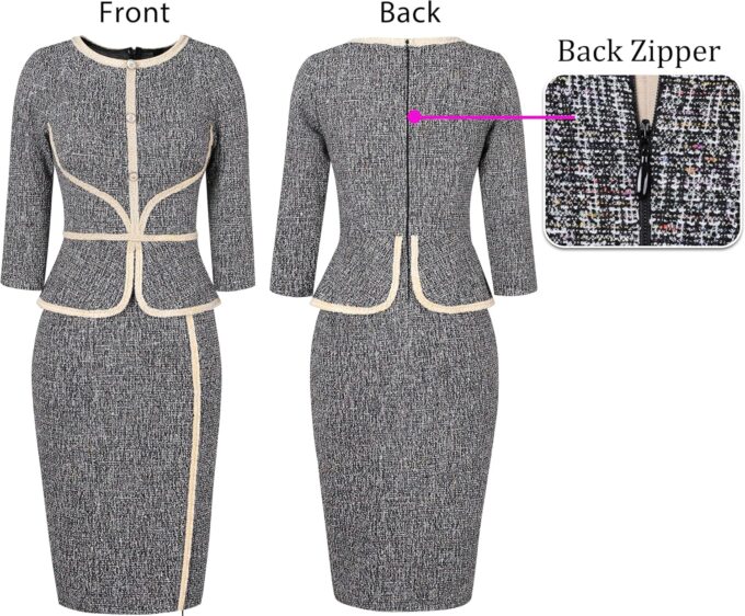 VFSHOW Damen Bleistiftkleid mit Schößchen, geteilt, für Arbeit, Büro, Kirche, Bleistiftkleid – Bild 8