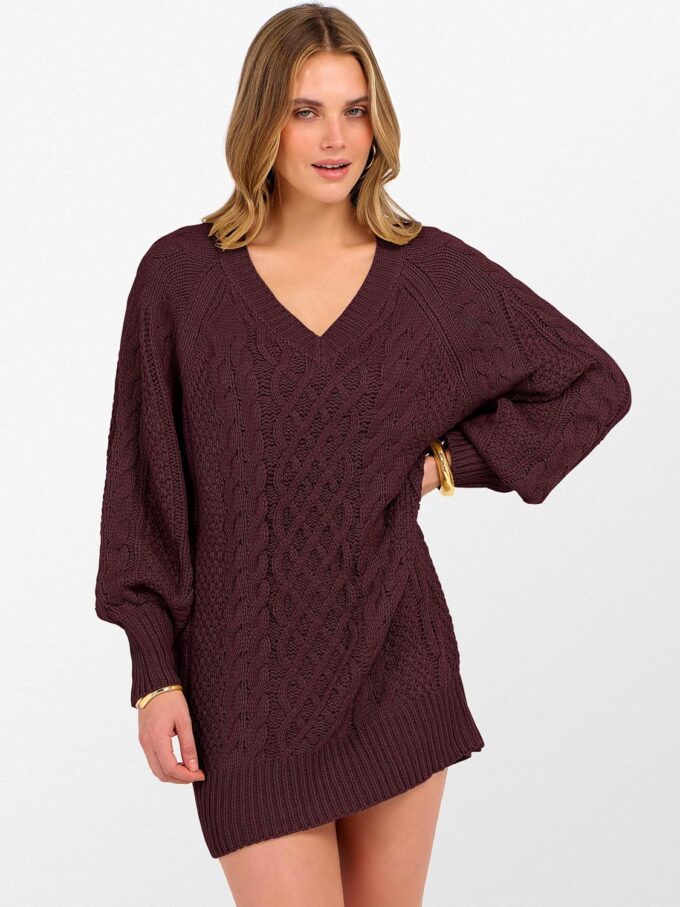 ANRABESS Womens Long Sleeve V Neck Oversized Cable Knit Mini Sweater Dresses 2025 Fall Trendy Baggy Pullover Tunic Outfits – Bild 4